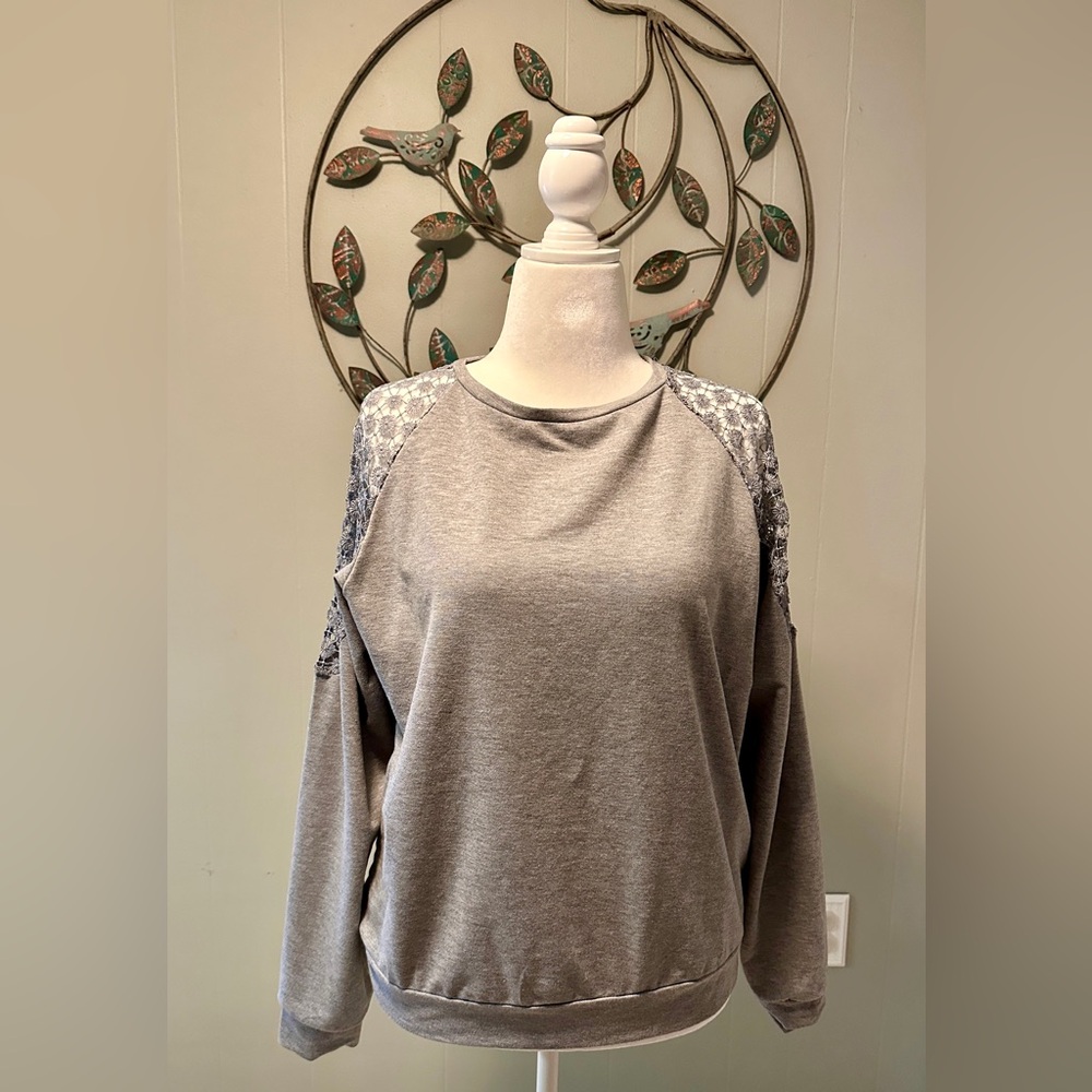 Blouse with Lace Shoulder Accents
